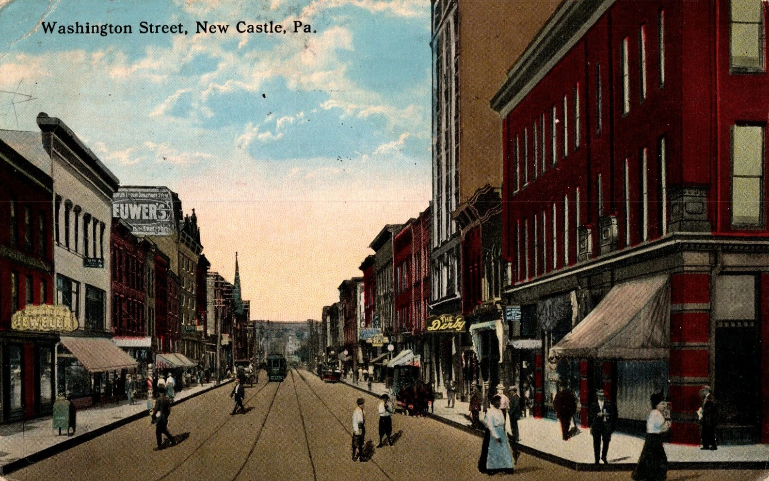 Busy look at Washington Street in New Castle